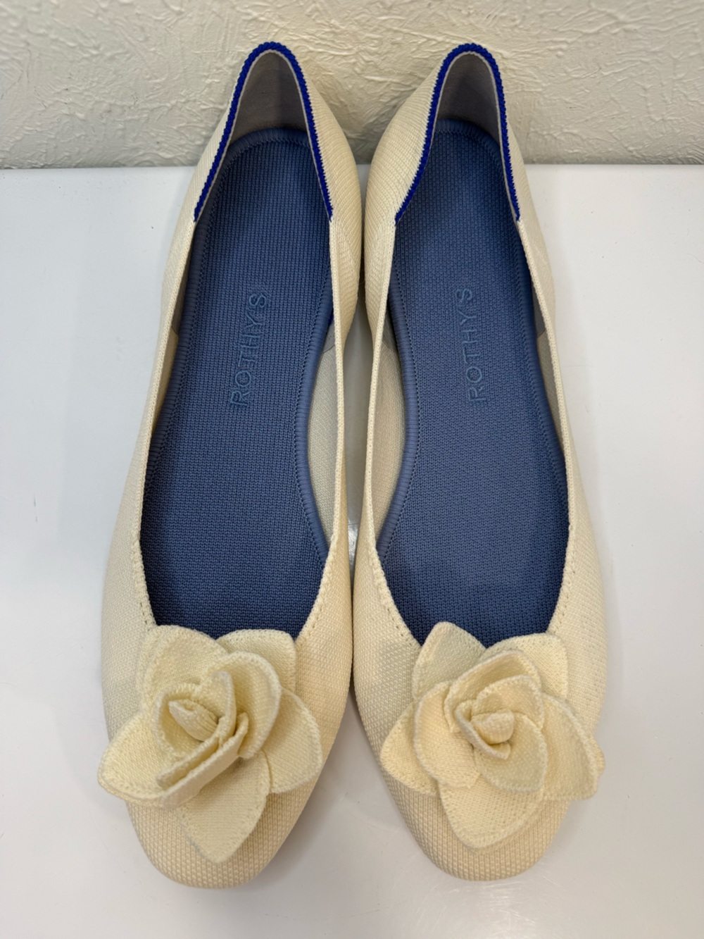 Rothy’s Ivory White Rosette Flower Ballet Flats Size 12